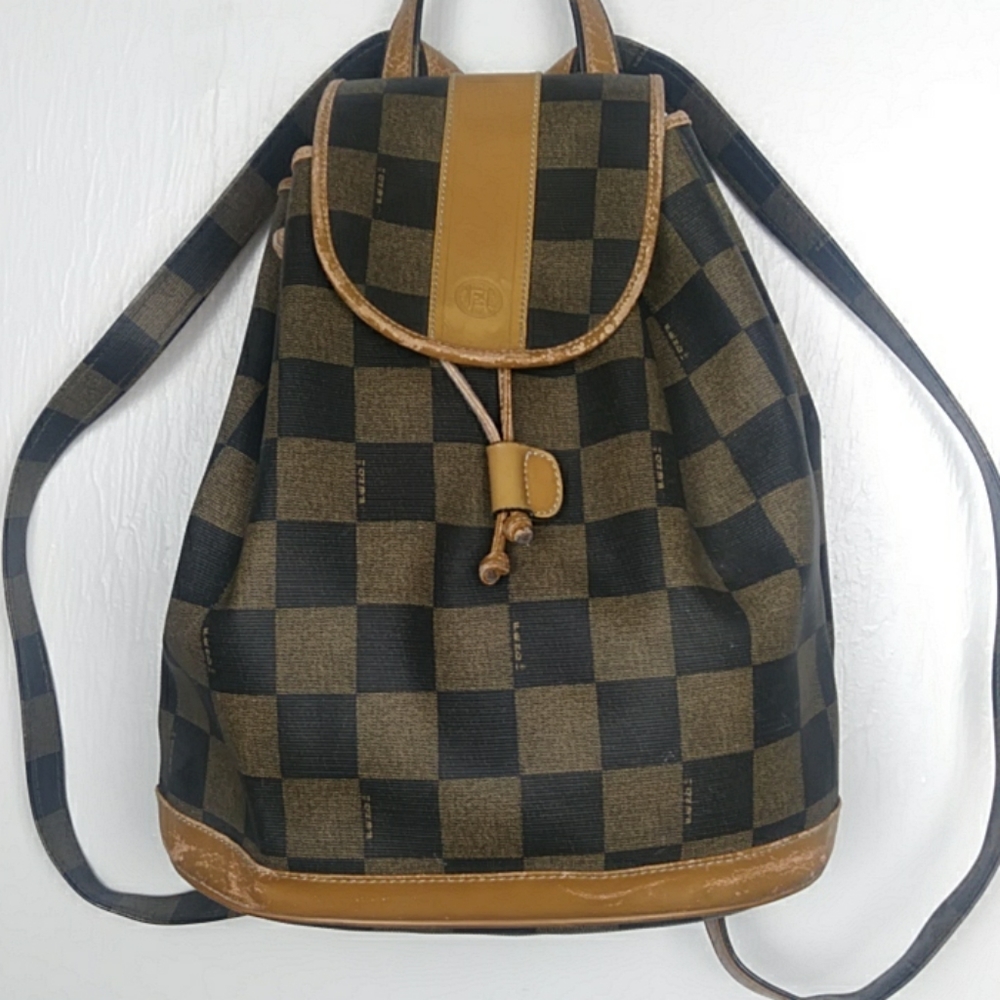 Fendi Vintage Authentic Checkered Leather Backpack